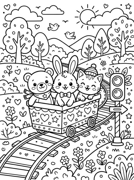 Vagão de Trem com Bichinhos Fofos para colorir Desenho de Vagão de Trem com Bichinhos Fofos para colorir e imprimir grátis