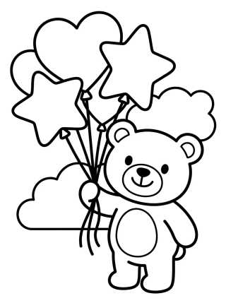 Ursinho Bobbie com Balões para colorir Desenho de Ursinho Bobbie com Balões para colorir e imprimir grátis