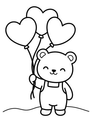 Desenho de Ursinho Bobbie com Balões para colorir e imprimir grátis