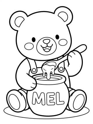 Desenho de Ursinho Bobbie Comendo Mel para colorir e imprimir grátis