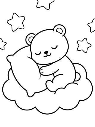 Desenho de Ursinho Bobbie Dormindo na Nuvem para colorir e imprimir grátis