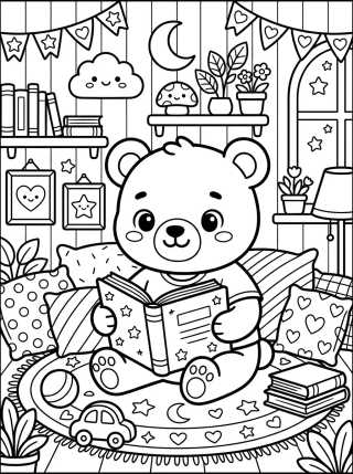 Desenho de Ursinho Bobbie Lendo um Livro para colorir e imprimir grátis