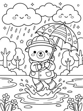 Desenho de Ursinho Bobbie na Chuva para colorir e imprimir grátis