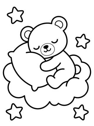 Desenho de Ursinho Bobbie na Nuvem para colorir e imprimir grátis
