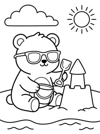 Desenho de Ursinho Bobbie na Praia para colorir e imprimir grátis