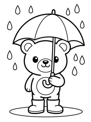 Desenho de Ursinho Bobbie no Dia de Chuva para colorir e imprimir grátis