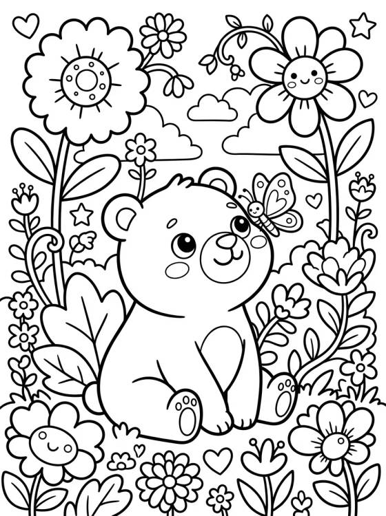 Desenho de Ursinho Bobbie no Jardim para colorir e imprimir grátis