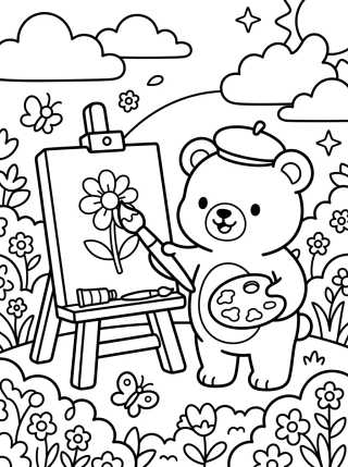 Desenho de Ursinho Bobbie Pintando um Quadro para colorir e imprimir grátis
