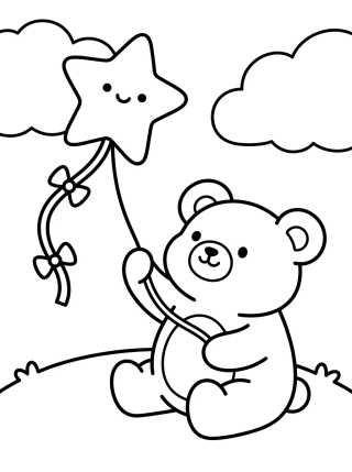 Ursinho Bobbie Soltando Pipa para colorir Desenho de Ursinho Bobbie Soltando Pipa para colorir e imprimir grátis