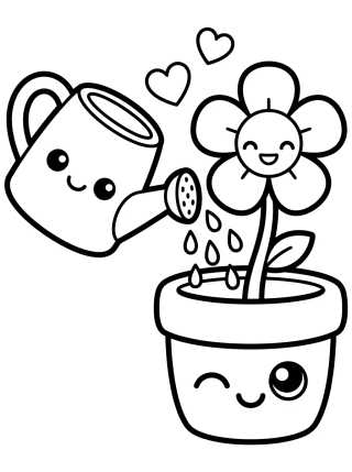 Desenho de Regador Amigo Cuidando do Vaso para colorir e imprimir grátis