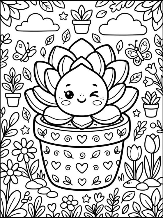 Desenho de Suculenta Feliz no Vasinho para colorir e imprimir grátis