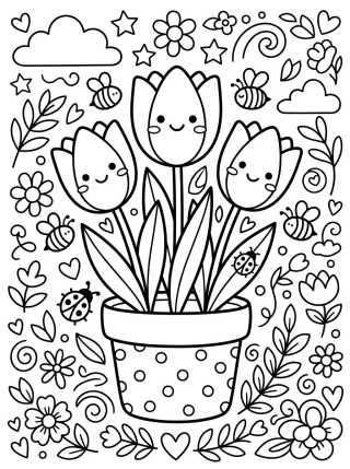 Vasinho de Tulipas Alegres para colorir Desenho de Vasinho de Tulipas Alegres para colorir e imprimir grátis
