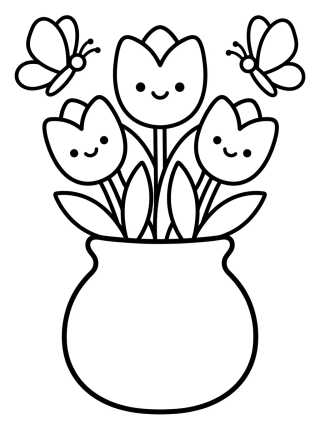 Desenho de Vaso com Tulipas Encantadas para colorir e imprimir grátis