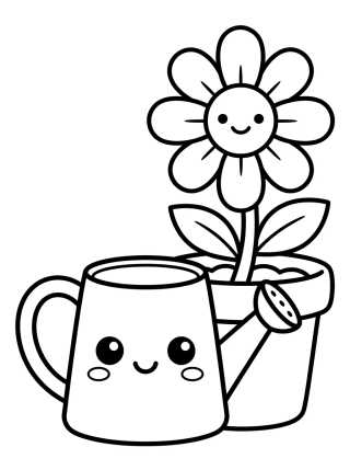 Vaso de Flores e Regador para colorir Desenho de Vaso de Flores e Regador para colorir e imprimir grátis