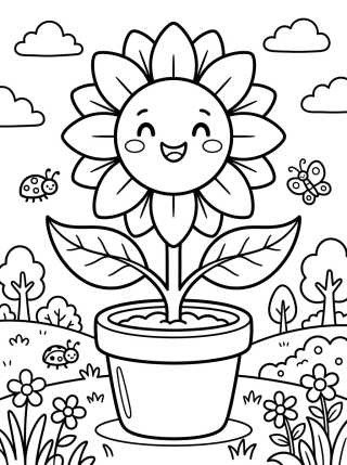Vaso de Girassol Sorridente para colorir Desenho de Vaso de Girassol Sorridente para colorir e imprimir grátis