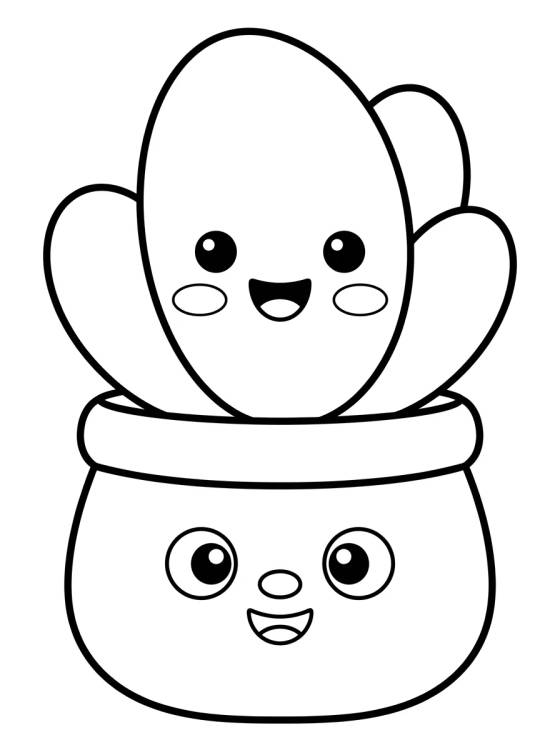 Desenho de Vaso de Suculenta com Carinha Fofa para colorir e imprimir grátis