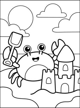 Desenho de Caranguejo Feliz na Praia para colorir e imprimir grátis