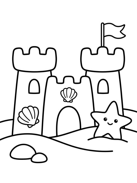 Desenho de Castelo de Areia na Praia para colorir e imprimir grátis