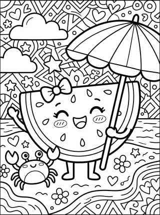 Desenho de Melancia Fofinha Refrescante para colorir e imprimir grátis