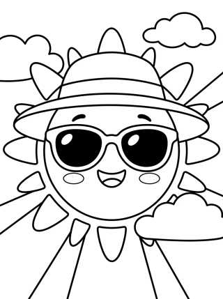 Sol Fofo de Óculos de Sol para colorir Desenho de Sol Fofo de Óculos de Sol para colorir e imprimir grátis