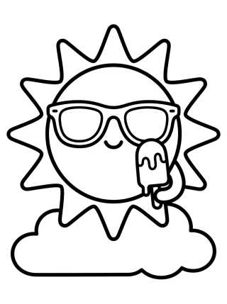 Desenho de Sol Fofo de Óculos de Sol para colorir e imprimir grátis