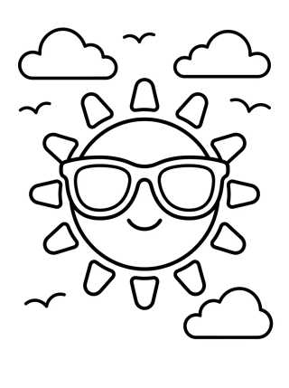 Sol Sorridente com Óculos de Sol para colorir Desenho de Sol Sorridente com Óculos de Sol para colorir e imprimir grátis
