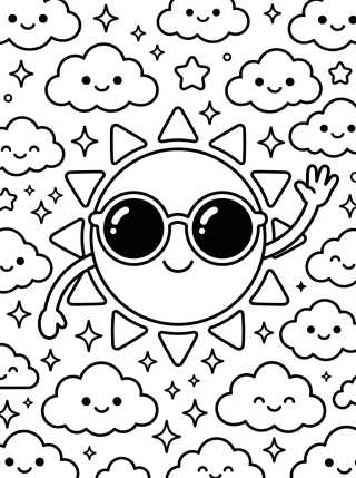 Desenho de Solzinho de Óculos de Sol para colorir e imprimir grátis