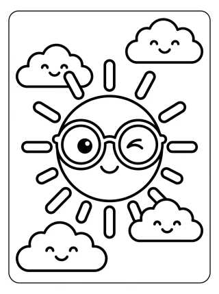 Desenho de Solzinho de Óculos de Sol para colorir e imprimir grátis