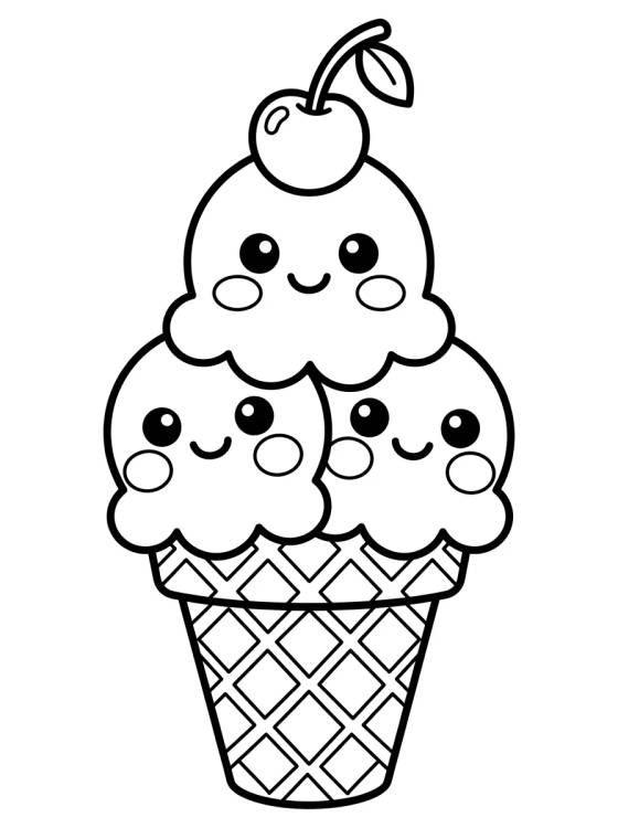 Sorvete Fofo de Casquinha para colorir Desenho de Sorvete Fofo de Casquinha para colorir e imprimir grátis