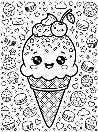 Sorvete Kawaii Risonho para colorir Desenho de Sorvete Kawaii Risonho para colorir e imprimir grátis