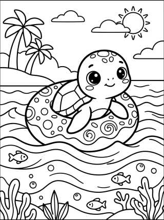 Desenho de Tartaruguinha de Boia no Mar para colorir e imprimir grátis