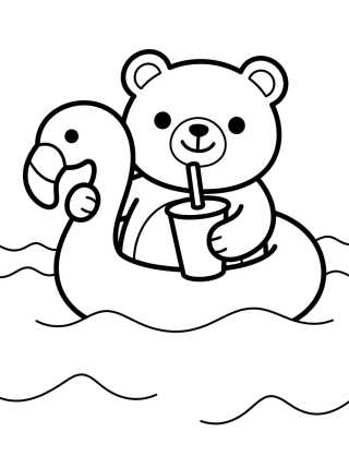 Desenho de Ursinho de Boia na Piscina para colorir e imprimir grátis
