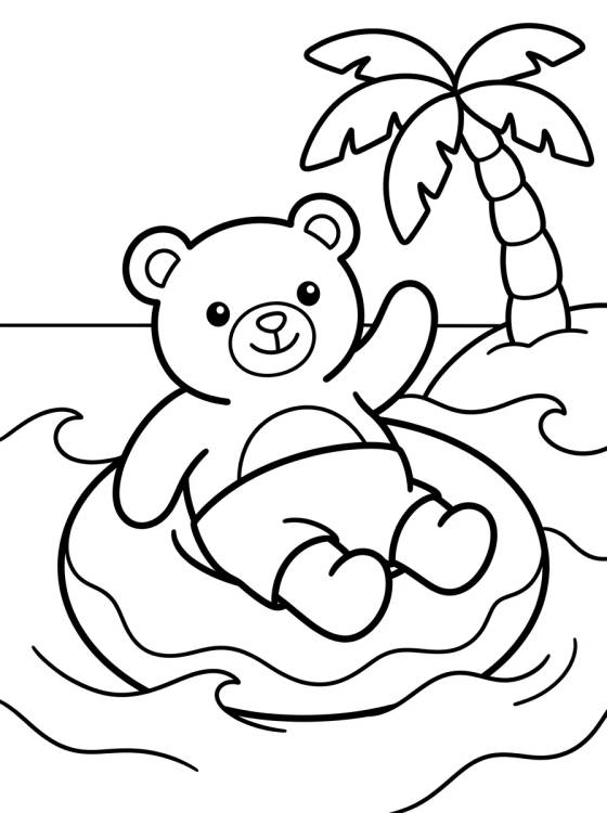 Ursinho Fofo na Boia de Verão para colorir Desenho de Ursinho Fofo na Boia de Verão para colorir e imprimir grátis