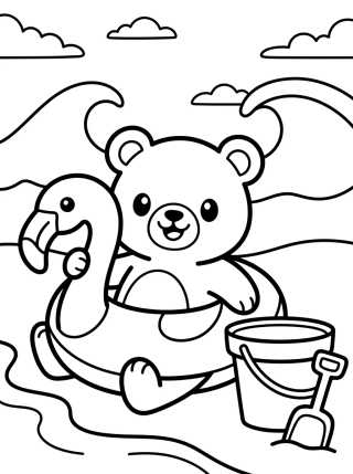 Ursinho na Praia com Boia para colorir Desenho de Ursinho na Praia com Boia para colorir e imprimir grátis